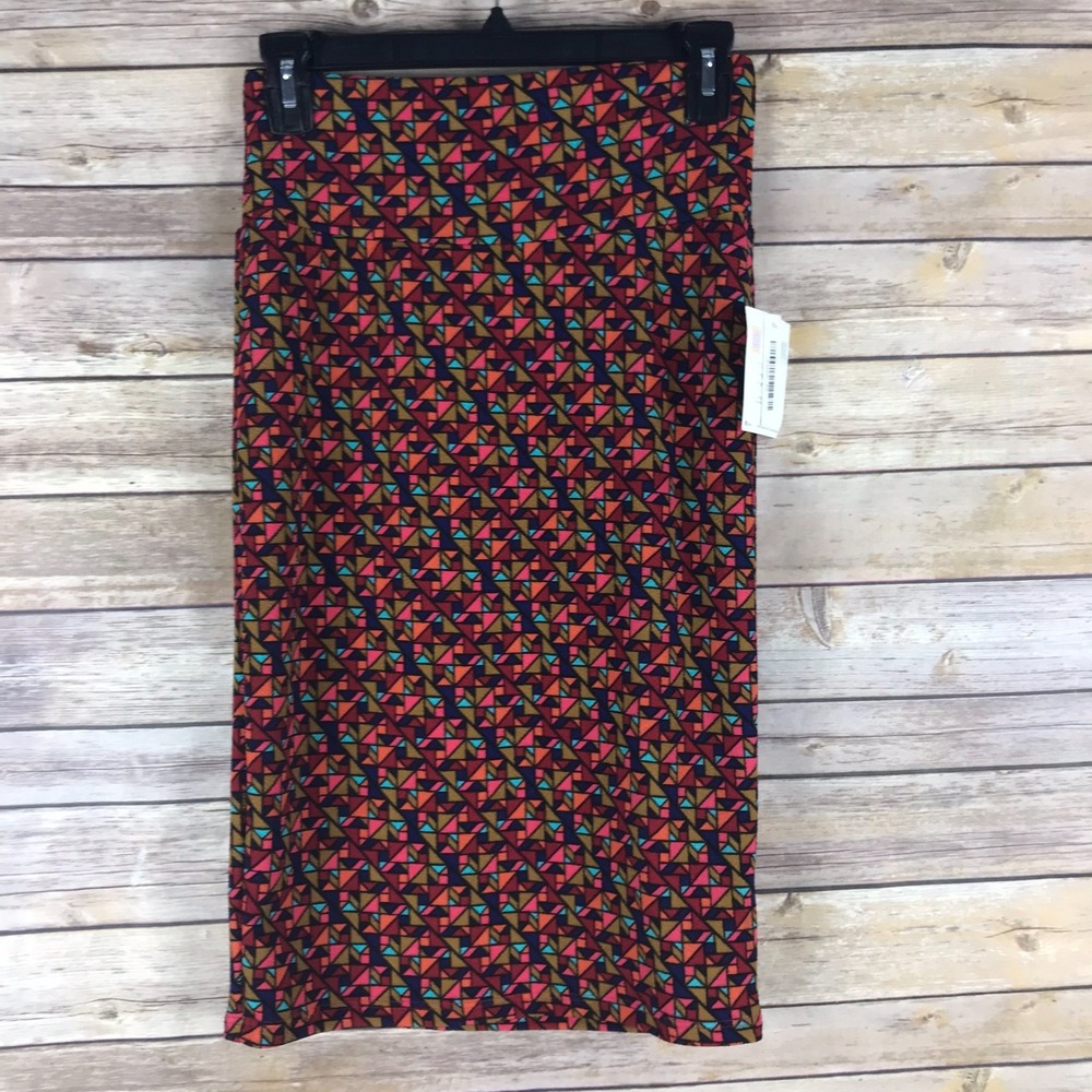 Lularoe Skirt Womens XS Cassie Pencil Geometric Diamond Knit Pull On Midi Length